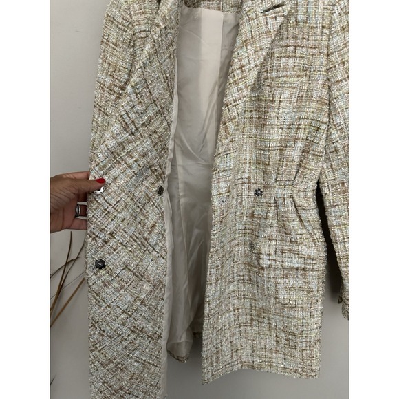 Jason Wu Jacket Tweed long Trench Blazer Boucle Double Breast cream  Size Small - Picture 8 of 12
